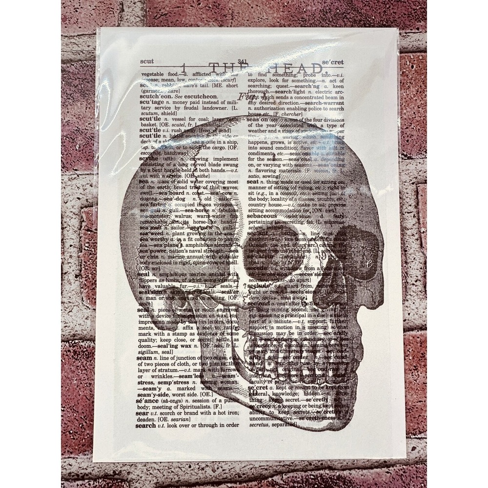 Skeleton Skull Spooky Upcycled Dictionary Art Prints Lot 4 Mini Poster Set‎ OOAK - Picture 5 of 14